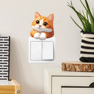 Cute 3D orange tabby cat light switch sticker for cozy home wall decoration