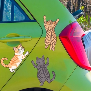 Cartoon Climbing Cat Car Stickers Waterproof PVC Wall Decals For Auto Window Home Decoration Fun Animal Pattern Stickers