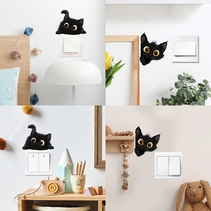 Cartoon Peeping Black Cat Switch Stickers PVC Waterproof Decorative Wall Decals For Bedroom Living Room Home Decoration