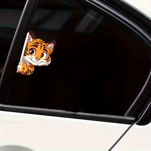 Cartoon tiger car window sticker peeking over edge, decorative UV self-adhesive decal