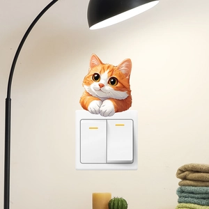 3D cute orange cat wall sticker decoration for light switches in a cozy home setting