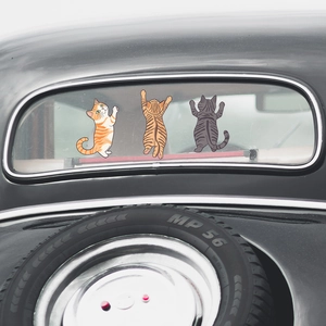 Three cute cartoon climbing cats stickers set for car rear window glass decoration