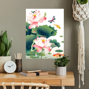 Chinese Style Lotus Leaf Flower Wall Sticker PVC Removable Decal For Living Room Bedroom Home Decorative Floral Poster