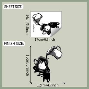 Größentabelle für kreative Kaffeetassen Wandsticker mit 14x17cm Bogenmaß