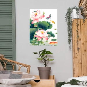Chinese style lotus and koi fish wall sticker for home living room wall decor