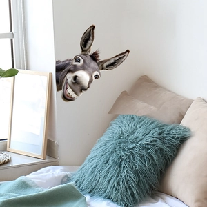 Creative 3D donkey wall sticker peeking from corner for funny home window decor