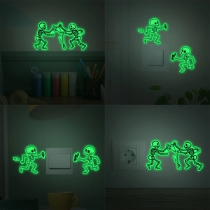 Glow In The Dark Skeleton Wall Sticker PVC Luminous Switch Decor Removable Fluorescent Decal For Halloween Home Bedroom Decor
