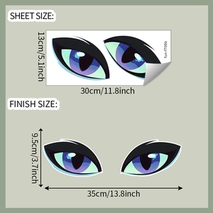 Detail showing dimensions of blue anime eyes bathroom sticker in 30x13cm sheet size