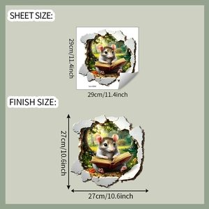 3D mouse reading book wall sticker with sheet and finish size dimensions guide