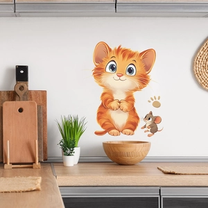 Cartoon Cat Mouse Paw Print Wall Stickers PVC Self-Adhesive Removable Decal For Bedroom Kitchen Toilet Bathroom Home Decor