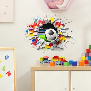 Creative 3D Soccer Break Wall Sticker For Boys Room Living Room Self Adhesive Removable PVC Sports Theme Colorful Mural Art Decor