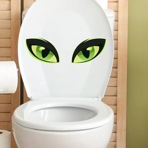 Autocollants yeux de chat vert lumineux pour couvercle de WC et décoration de salle de bain