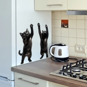 Cartoon black cat wall stickers and fridge decals for modern home kitchen decoration