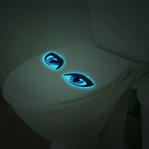 Luminous blue cartoon eyes sticker for toilet lid decoration in dark environment