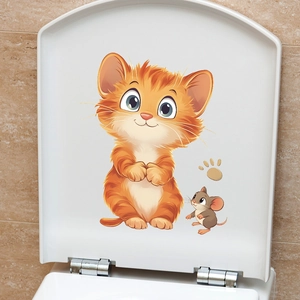 Self-adhesive cartoon cat and mouse wall sticker for bathroom and home decoration