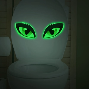 Sticker Toilettes Yeux Verts Luminescents Yeux de Monstre Lumineux Décalcomanie Murale pour Salle de Bain PVC Étanche DIY