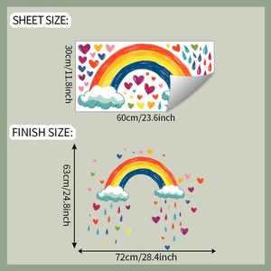 Detail of DIY rainbow wall stickers showing 30x60cm sheet and finished size layout