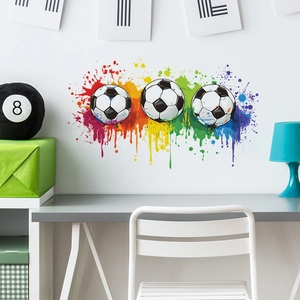 Stickers muraux football avec éclaboussures colorées pour déco chambre et salon moderne