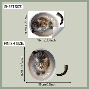 Dimensioni dettagliate del foglio e del risultato finale per l'adesivo decorativo gatto