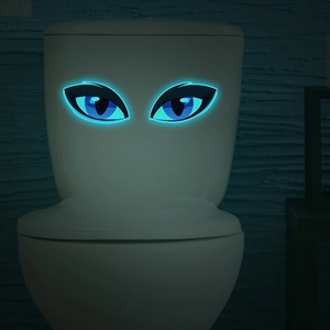 Luminous Glow In The Dark Blue Eyes Toilet Sticker Creative PVC Cartoon Bathroom Wall Sticker Home Decor Decal
