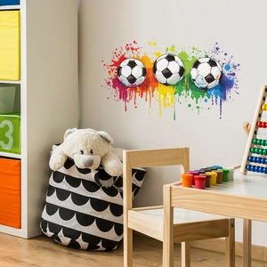 Sticker mural de football aux éclats de peinture colorée pour chambre d'enfant ou de jeu