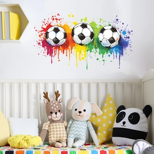 Sticker Mural Football avec Éclaboussures de Couleurs Créatif Mural en PVC pour Chambre d'Enfant Salon Décoration Maison