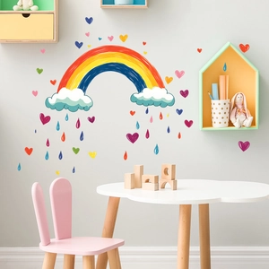 Creative Rainbow Cloud Heart Wall Stickers PVC Waterproof Decorative Decals For Kids Room Nursery Bedroom Home Wall Art