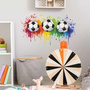 Sticker mural créatif football avec éclaboussures arc-en-ciel pour chambre d'enfant