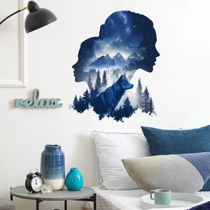 Artistic silhouette wall sticker with starry night sky and forest for bedroom decor