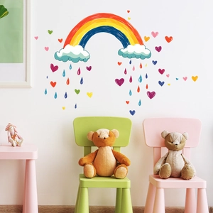 Rainbow heart and cloud wall sticker decals for creative kids bedroom nursery decor