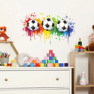 Stickers muraux de football avec éclaboussures arc-en-ciel pour chambre enfant