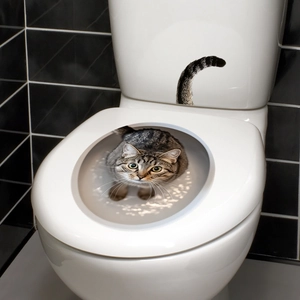 Adesivi 3D realistici per WC con testa e coda di gatto soriano impermeabili
