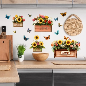 Floral sunflower and butterfly wall decals with LOVE flower boxes for home decoration