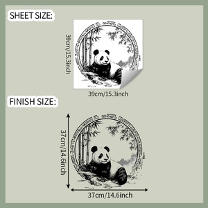 Detailed size guide showing panda wall sticker sheet dimensions and final applied measurements