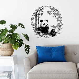 Minimalist panda and bamboo forest wall decal for modern living room home decoration