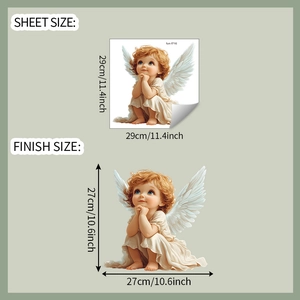 Macro detail showing cartoon angel wall sticker dimensions and finished visual size