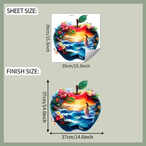 Detailed size specifications for 3D apple-shaped sea scenery wall stickers
