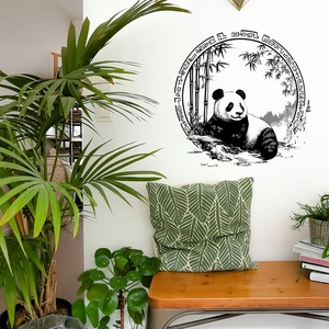 Chinese Ink Wash Panda Bamboo Wall Sticker PVC Removable Circular Border Decorative Wall Decal For Living Room Home Decor