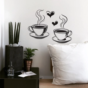 Minimalist coffee cup and heart vinyl wall decals for cafe and home interior decor