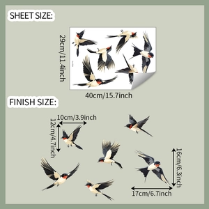 Detailed sheet of bird wall stickers with dimensions 29x40cm for home wall decoration