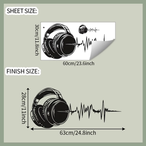 Layout and finish dimensions for headphone soundwave wall sticker 30x60cm and 28x63cm