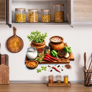 Kitchen Wall Stickers PVC Removable Vegetable Spice Pot Decorative Decal Self Adhesive Modern Home Decor For Dining Room