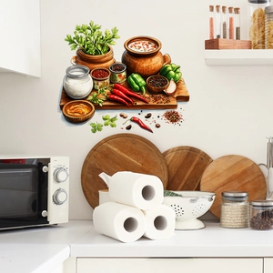 Kitchen wall sticker featuring painted colorful vegetables and cutting board decor