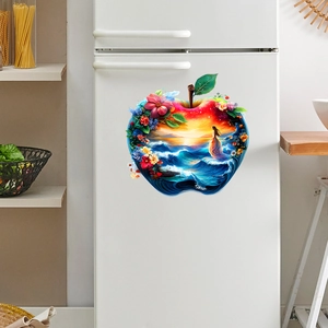 3D apple-shaped wall sticker featuring a fantasy ocean sunset and woman in dress