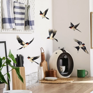 Set of 6 minimalist painted bird wall stickers for living room and home decor