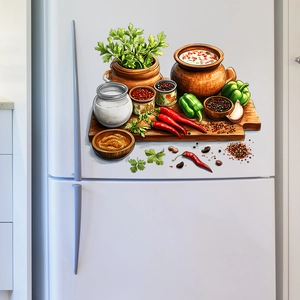 Colorful hand-painted vegetable and herb wall stickers for modern kitchen refrigerator decor