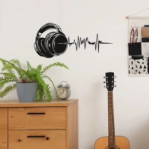 Black headphones soundwave wall decal for modern music room living room home decor