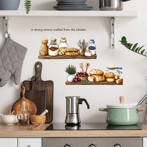 Self-adhesive kitchen wall stickers with illustrated bread and fruit for home decor