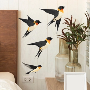 Chinese style bird wall stickers featuring four swallows in a bedroom setting