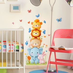 Cartoon animal stack wall decal with elephant and lion for kids bedroom decoration